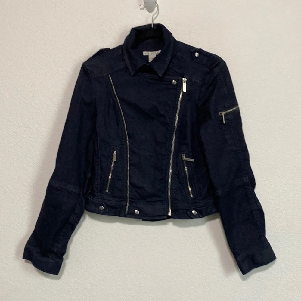 Kenneth Cole New York Blue Denim Motorcycle Jacket Size XS